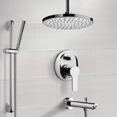 Tub and Shower Faucet Set with Handheld and Ceiling Rain Shower Head